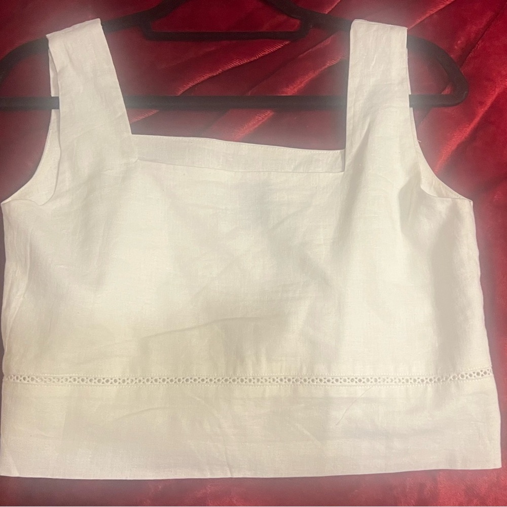 Carbon38 white linen blend crop top size small